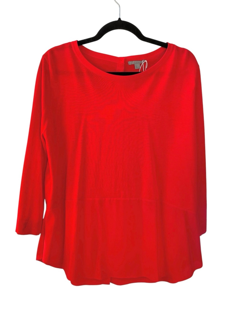 COS Red Mixed Media Cotton Silk Back Button Tunic Top Large